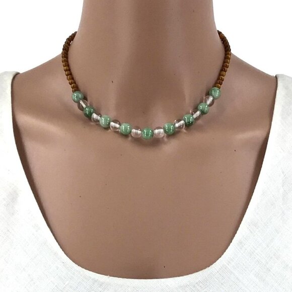 Beaded Necklace Vintage Tigers Eye Natural Stone Quartz Clasp Marked Silver - Picture 3 of 4